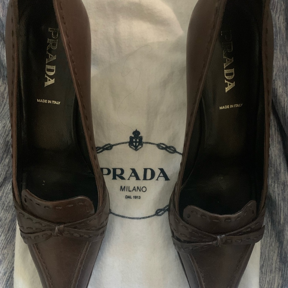 Prada Women's Dark Brown Leather Heels Size 36 Made in Italy